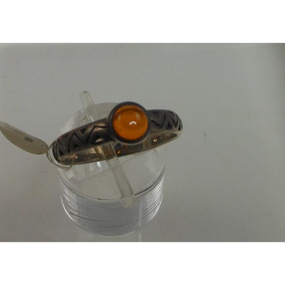 Vintage Oxidized Sterling Silver Amber Band Ring Stack Size 7 Thailand - Picture 9 of 9